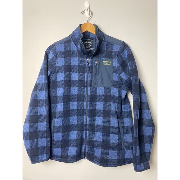 L.L.Bean Women's Sweater Fleece Jacket Full Zip Gingham Blue Size MED Granola - Picture 5 of 13